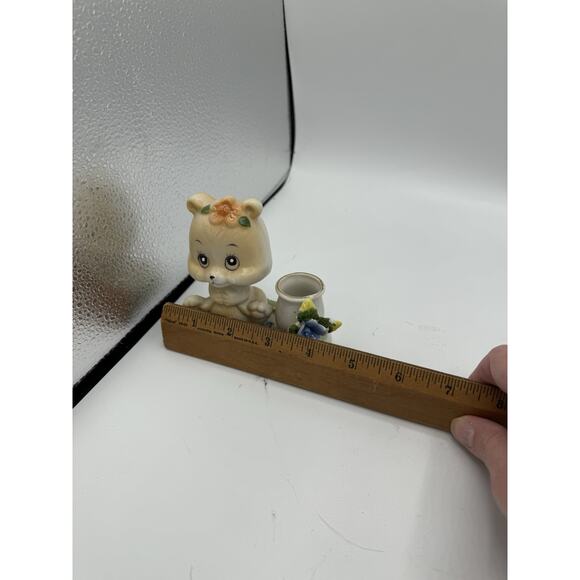Vintage Bear with Flowers and Pot-Porcelain Toothpick Holder 1950'S - Picture 10 of 10